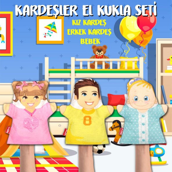 3 Parça  Kardeşler El Kukla Set - Resim 2