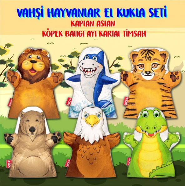 6 Parça  Vahşi Hayvanlar El Kukla Set - Resim 2