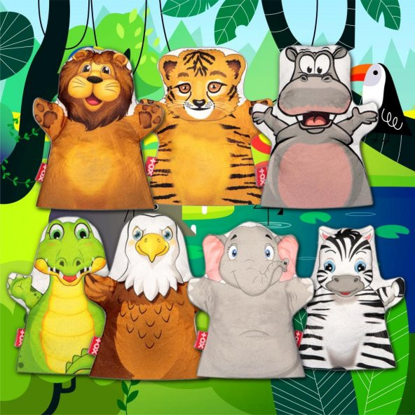 7 Parça  Safari Hayvanlar El Kukla Set - Resim 5