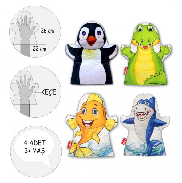 4 Parça  Sudaki Hayvanlar El Kukla Set - Resim 3