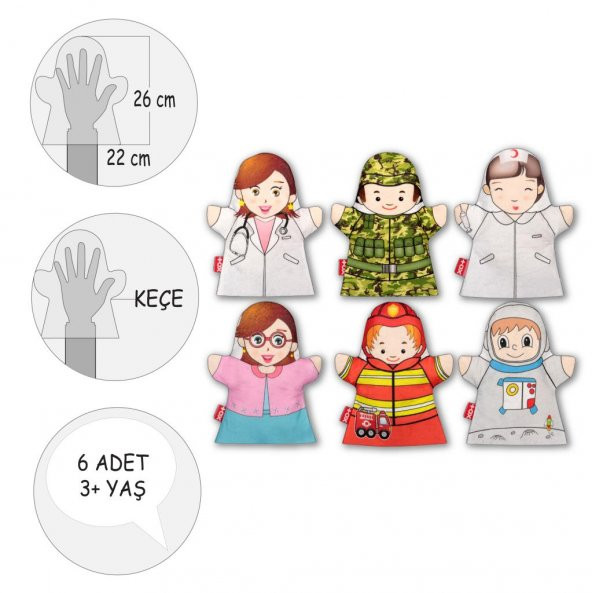 6 Parça  Meslekler El Kukla Set - Resim 3