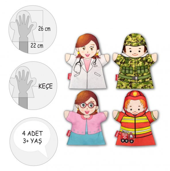 4 Parça  Meslekler El Kukla Set - Resim 2