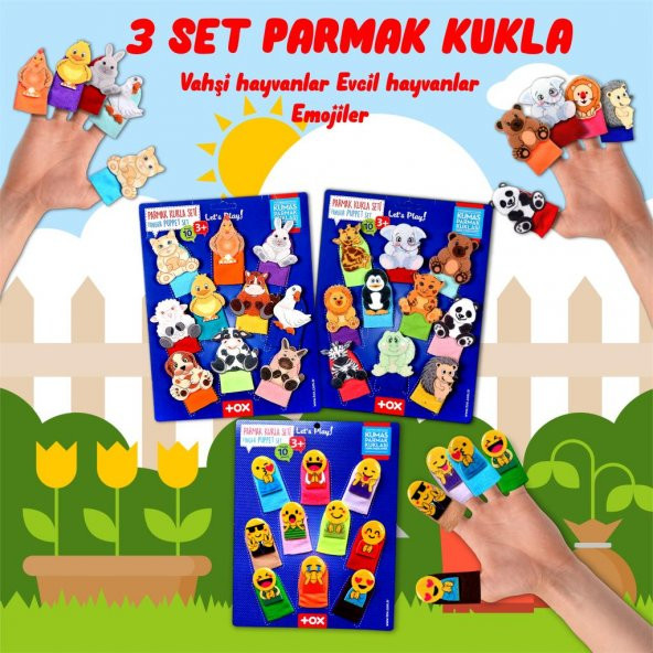 3 Set - 30 Parça  Evcil , Vahşi Hayvanlar ve Emojiler Parmak Kukla T772 T782 T106 ürün görseli 1