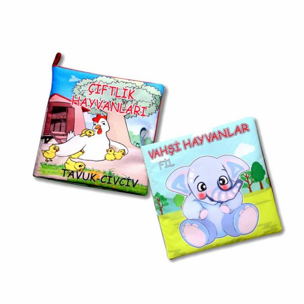 2 Kitap  Çiftlik Hayvanlar ve Vahşi Hayvanlar Kumaş Sessiz Kitap T058 T111 - Bez Kitap ürün görseli 1