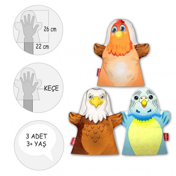 3 Parça  Uçan Hayvanlar Keçe El Kukla Set - Resim 3