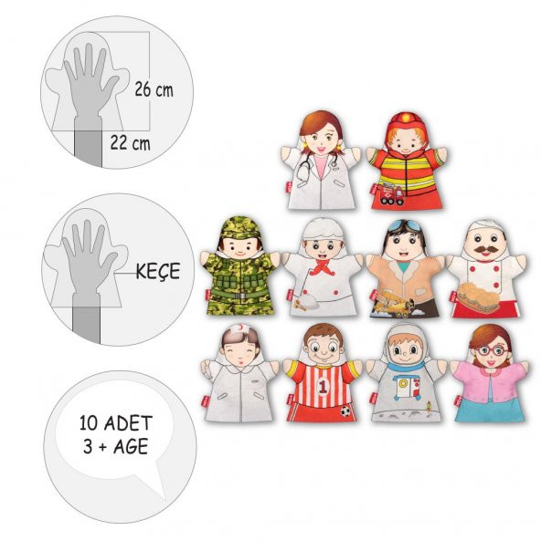 10 Parça  Meslekler El Kukla Set - Resim 4