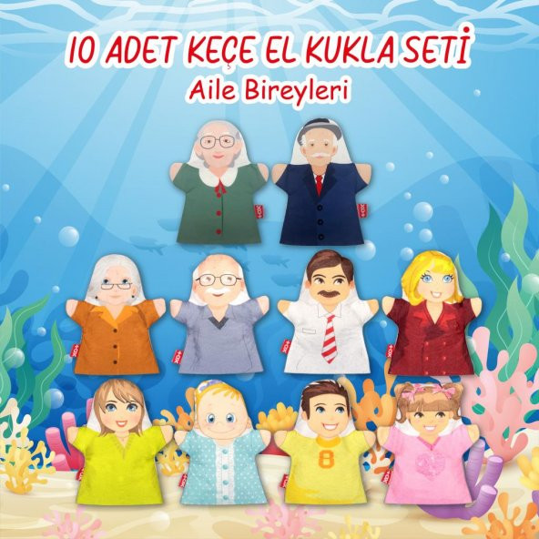 10 Parça  Aile Bireyleri El Kukla Set - Resim 2