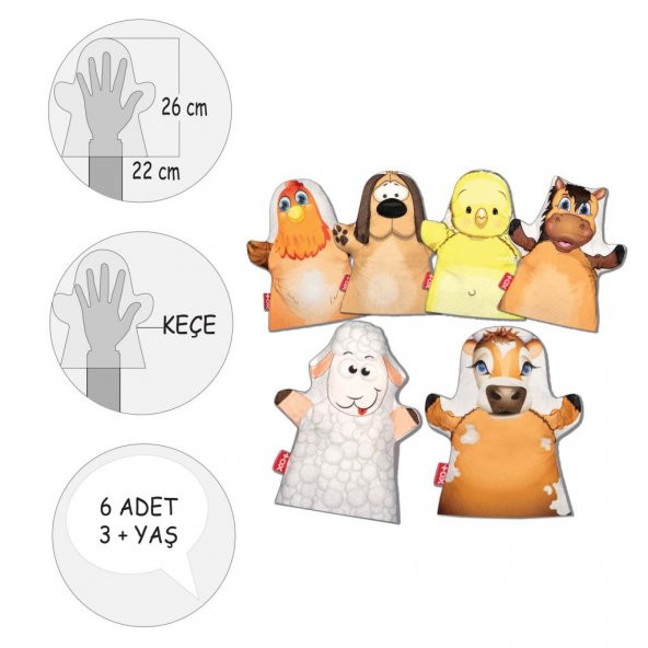 6 Parça  Çiftlik Hayvanları Keçe El Kukla Set - Resim 4