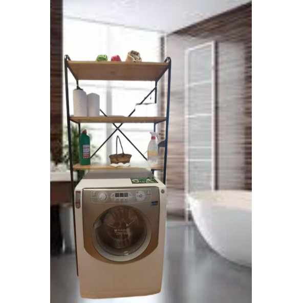 met35 3 Raflı Metal Banyo Düzenleyici Metal Banyo Rafı Çamaşır Makinası Üstü Çam ürün görseli 1