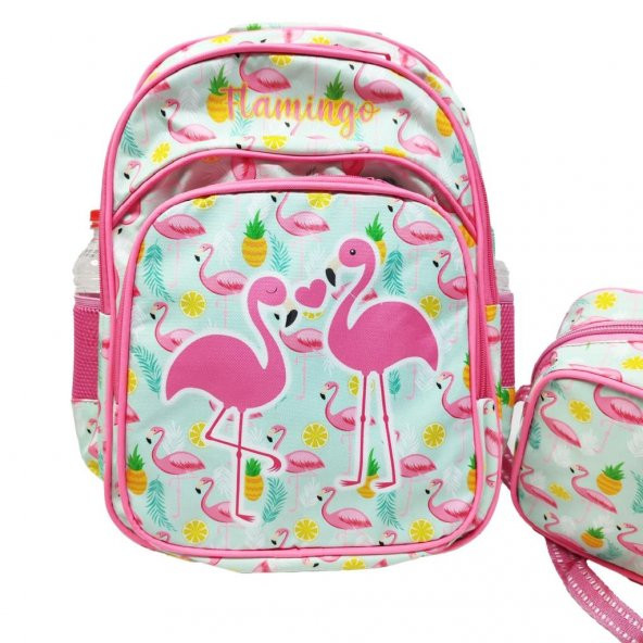Flamingo Baskılı Pembe Renk Kız Çocuk Okul Sırt Çantası ürün görseli 1