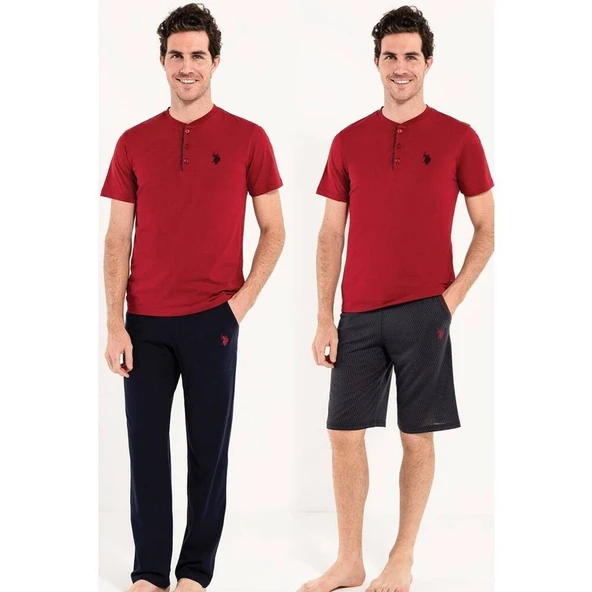 U.S. Polo Assn Erkek 3lü Pijama Takımı Bordo ürün görseli 1