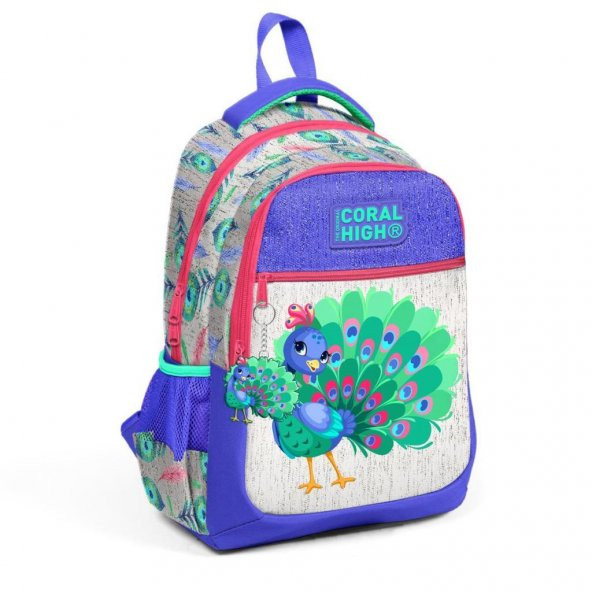 Coral High Tavuskuşu Desenli Büyük Boy Okul Sırt Çantası 23488 ürün görseli 1