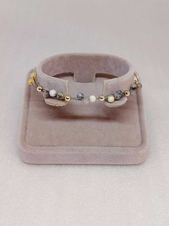 Beyaz Alacalı Opal Taşı Bileklik 4mm ürün görseli 1
