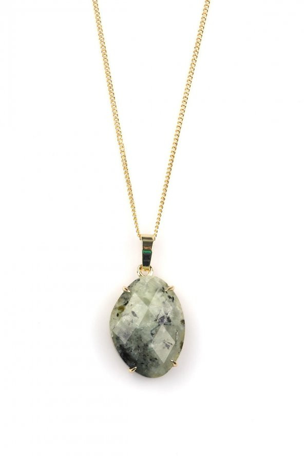 Prehnite Doğal Taş Gold Renkli Kolye ürün görseli 1