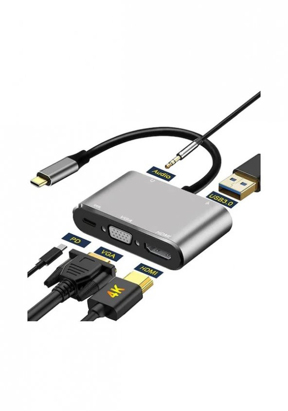 Type-C To 4K Hdmi Vga Usb 3.0 Otg Audio Ses Çevirici Kablo 5 In 1 (533635045) ürün görseli 1