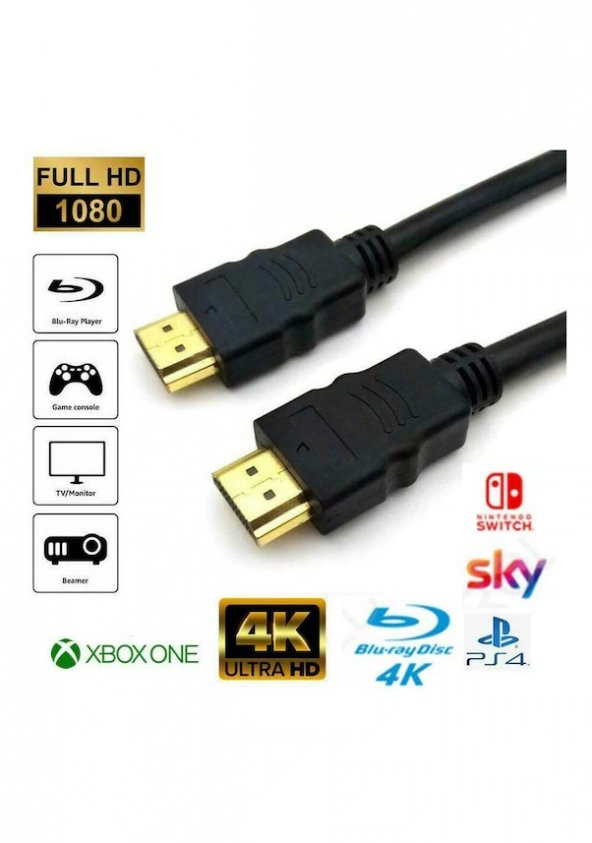 Hdmi Kablo 4K 3D Ağ Destekli 60Hz 18G Bps Ultra HD ürün görseli 1