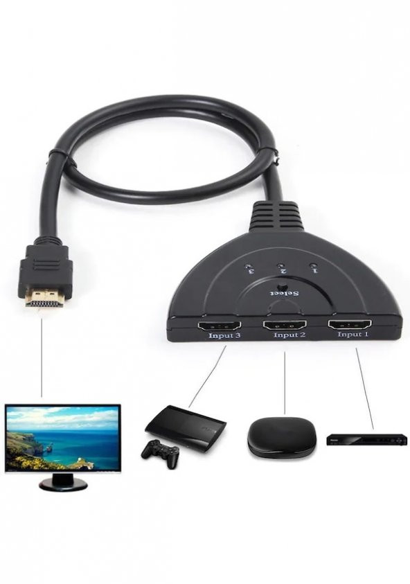 3 Port Kablolu Hdmi Switch Çoklayıcı Çoğaltıcı Splitter ürün görseli 1