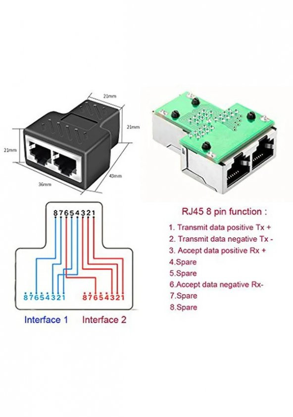 2 Port Network Splitter Ethernet Uzatma İnternet Çoklayıcı - Resim 2