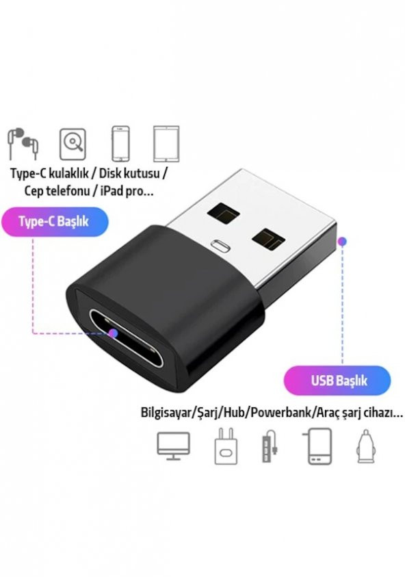 Usb To Type-C Dişi Çevirici Dönüştürücü Adaptör - Resim 3