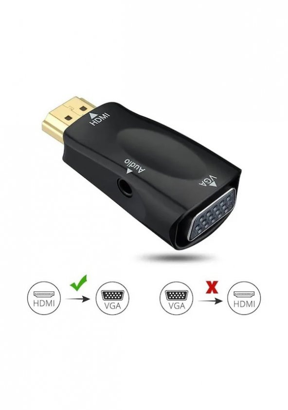 Hdmi To Vga Çevirici Dönüştürücü Adaptör 3.5Mm Ses Çıkışlı 1080P (539250731) ürün görseli 1