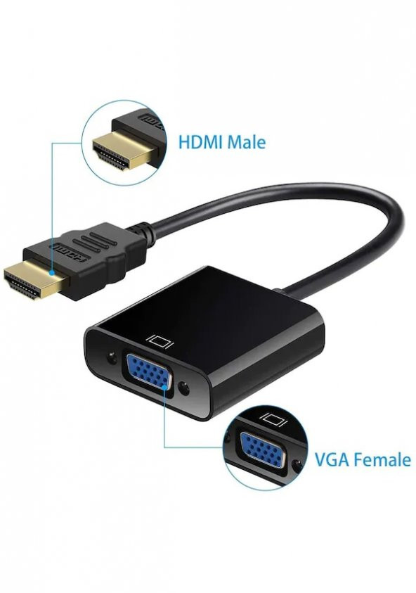 Hdmi To Vga Kablo Çevirici Siyah ürün görseli 1
