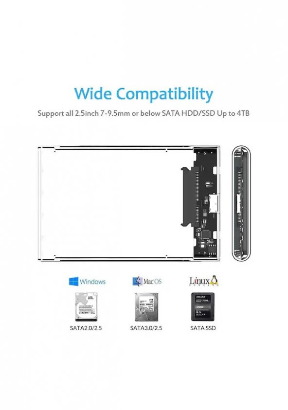 2.5 İnç Sata Usb 3.0 Harddisk Kutusu - Şeffaf - Micro Usb - Resim 2