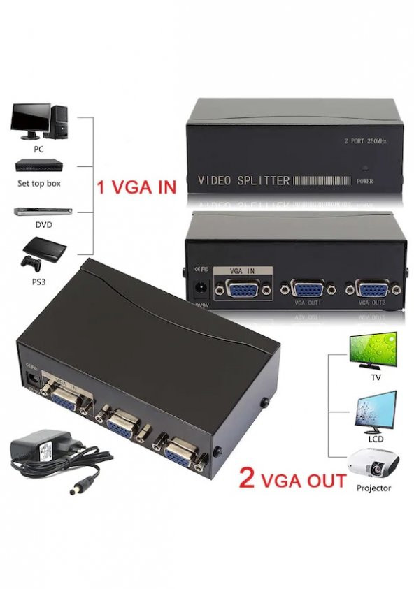 2 Port Vga Splitter Çoğaltıcı Çoklayıcı ürün görseli 1
