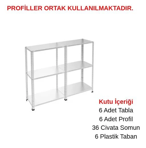 3 Katlı Duble Galvaniz Çelik Raf - Depo, Arşiv, Kiler, Dosya, Market Rafı  31x60 cm 250 cm 0.70 mm ürün görseli 1