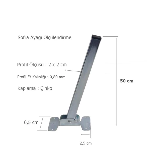 Masa Sehpa Sofra Ayağı Metal Katlanır Ayak 50 cm - Resim 2