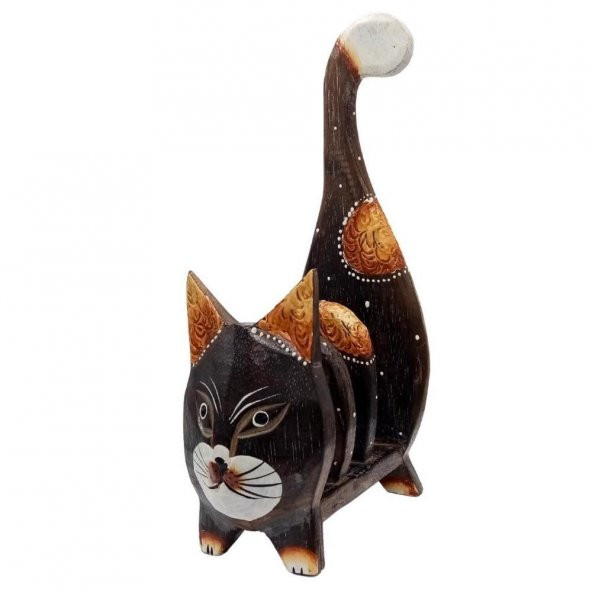 Ahşap Kedi Kartlık Peçetelik Kitaplık ürün görseli 1