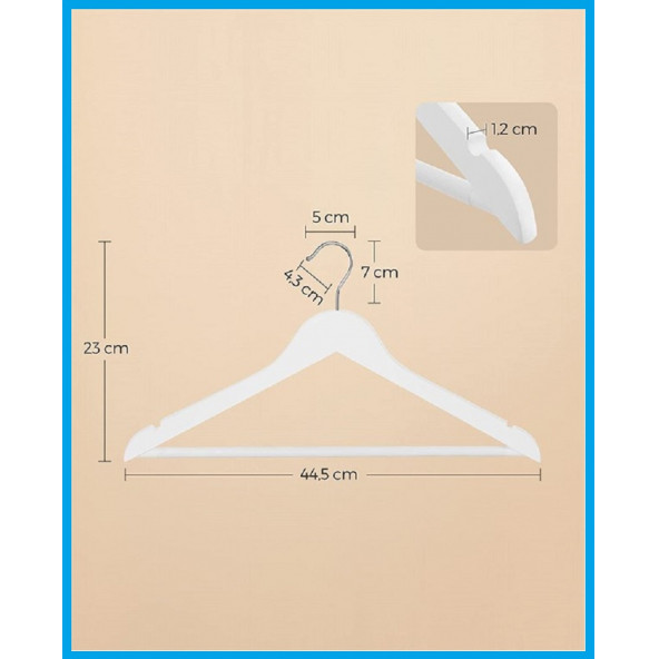 Ahşap Askı, 44 cm Beyaz Renk / 5 Adet - Resim 2