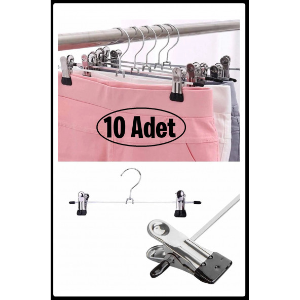 Metal Pantolon Askısı 40 cm,  Gümüş Renk 10 adet ürün görseli 1