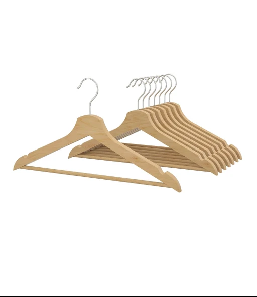 Ahşap Elbise Askısı, 44 cm Natural Renk / 10 Adet ürün görseli 1
