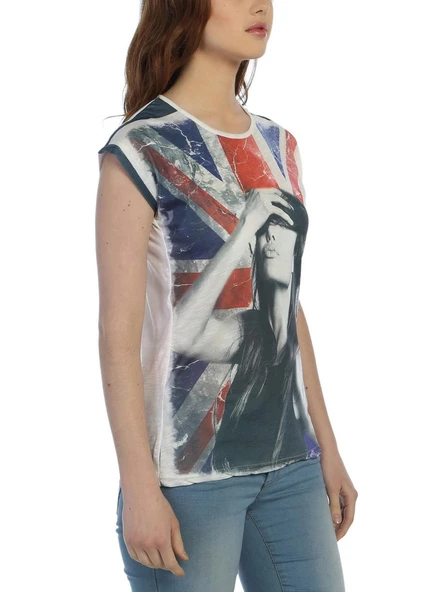 3005 - Beyaz Bayan Baskılı Desenli T-Shirt ürün görseli 1