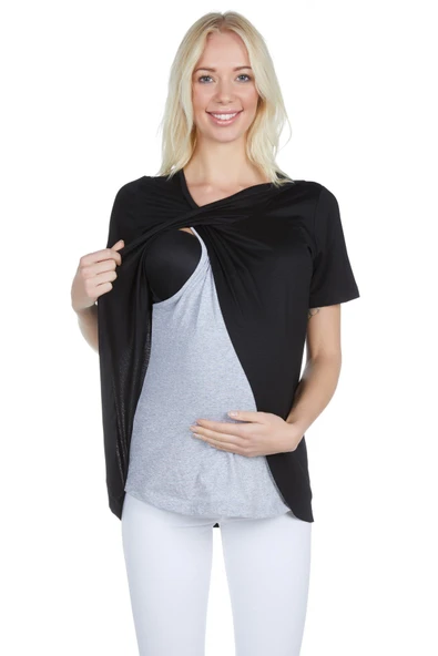 LuvmaBelly Maternity 3502 Siyah Pamuklu Lohusa Emzirme Bluz ürün görseli 1