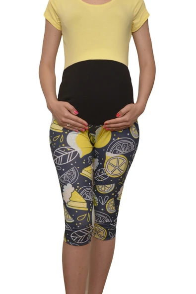 LuvmaBelly  Maternity 8021 - Pamuklu Göbek Destekli Limon desenli Kapri Hamile Tayt ürün görseli 1