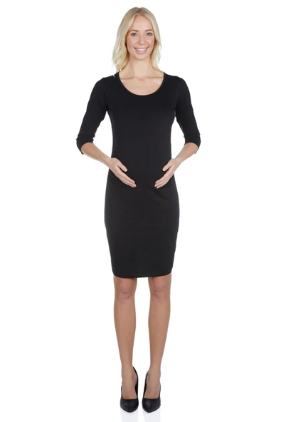 LuvmaBelly  Maternity 5301 Düz Siyah Büzgülü Hamile Elbisesi ürün görseli 1
