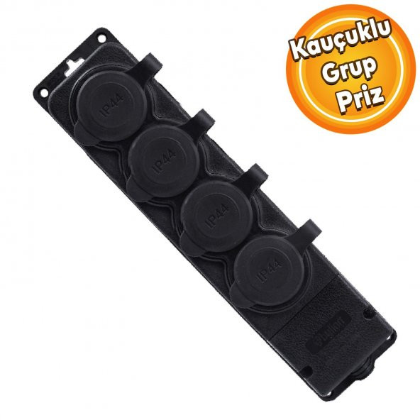 Sağlam Uzatma Monofaze Kauçuklu Bahçe Çoğaltıcı Dış Mekan Korunaklı Priz Kapaklı Siyah Grup 4lü ürün görseli 1