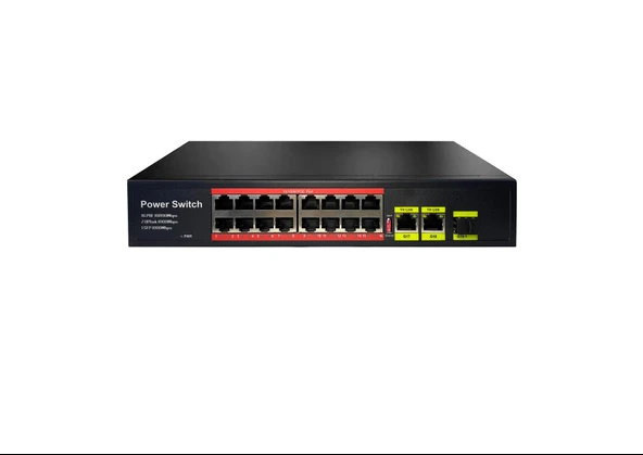 Uranium POE-1621SFP-200W 16 Port PoE + 2 Port GB Uplink + 1 Port GB SFP Rackmount 200W PoE Swicth ürün görseli 1