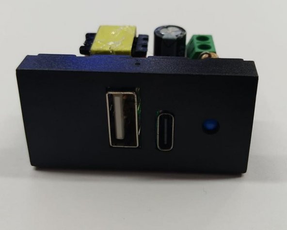 22.5x45 5 Volt 2 Amper USB+Type-C İkili Şarj Modülü - Siyah ürün görseli 1