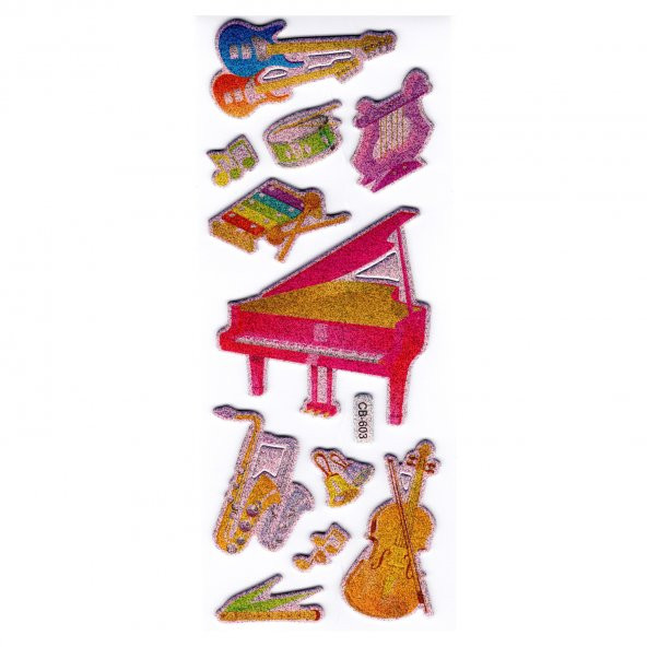 Sticker Kabartmalı Stiker Defter, Planlayıcı Müzik Aletleri (cb603) 16x7 cm ürün görseli 1