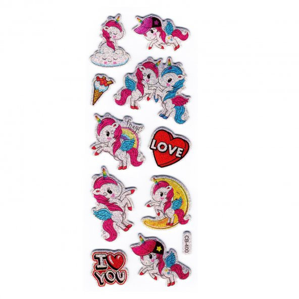 Sticker Kabartmalı Stiker Defter, Planlayıcı Etiket Unicorn Dondurma (cb400) 16x7 cm ürün görseli 1