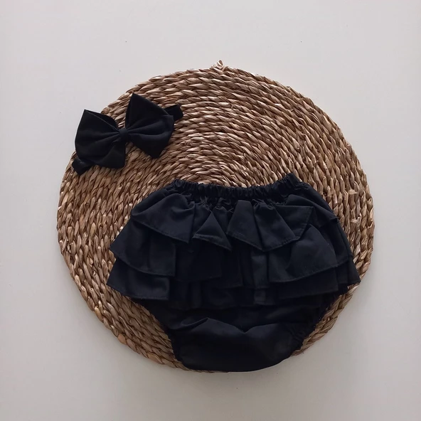 MARS BABY Kız Bebek Siyah Fırfır Şort Etek ve Bandana Takımı ürün görseli 1