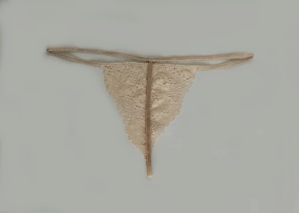 ASM1174 Kadın Sütlü Kahve Lyc Dantel Görücü String - Resim 6