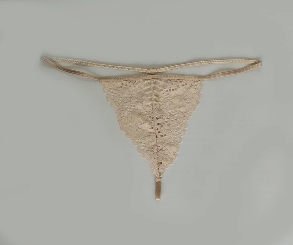 ASM1174 Kadın Sütlü Kahve Lyc Dantel Görücü String - Resim 5