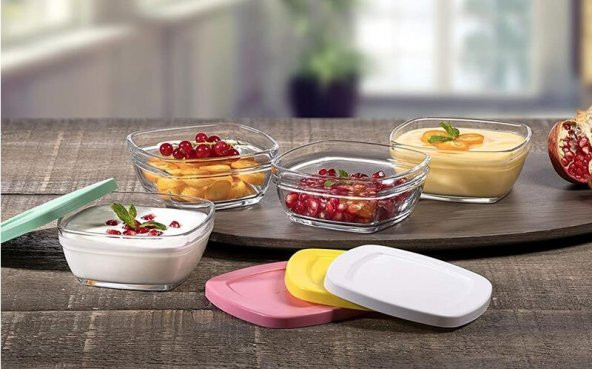 Paşabahçe kapaklı cam saklama kabı 4 lü kahvaltılık 11cm.96840 ürün görseli 1