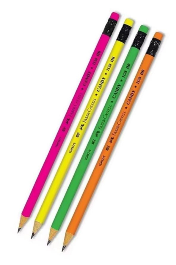 Kurşun Kalem Silgili 4 Adet Candy HB Siyah Kurşun Kalem Silgili Kalem Neon Desenli HB Kalem ürün görseli 1