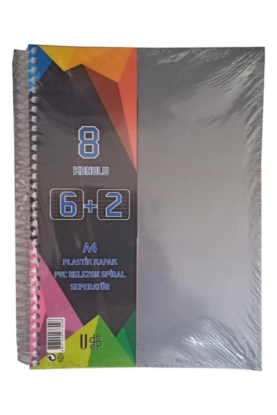 6+2 Ayraçlı Defter 8 Konulu 200 Yaprak 1 Adet 6 Kareli 2 Çizgili Spralli Plastik Kapak Seperatörlü ürün görseli 1