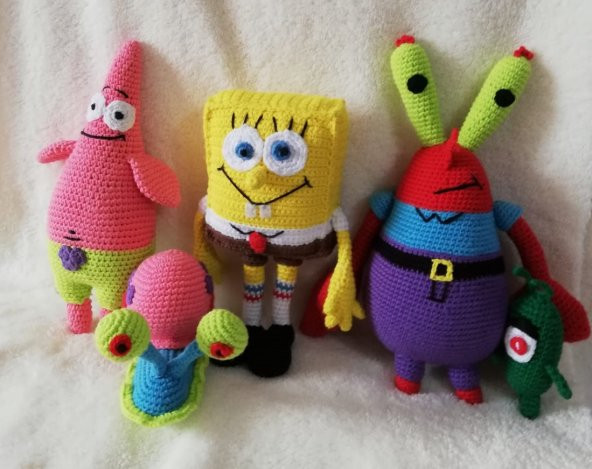 Sünger Bob Karakterler Takımı Amigurumi Organik Oyuncak ürün görseli 1