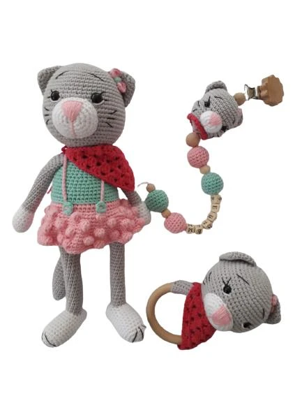 Kedi Piti Yeni Doğan Seti Amigurumi Organik Oyuncak ürün görseli 1